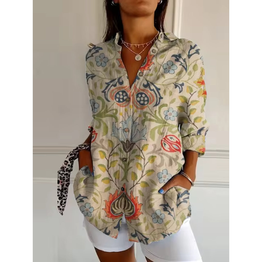 Blusa floral con botones para mujeres