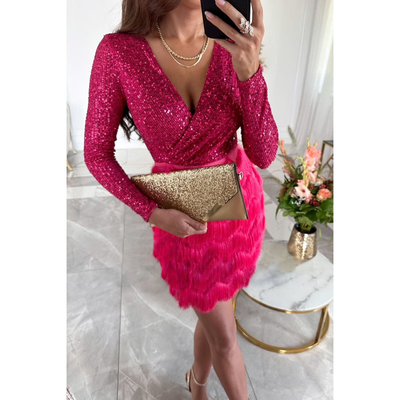Vestido Elia con patchwork y flecos 