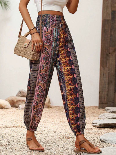 Pantalones harén con estampado de elefante bohemio, corte holgado