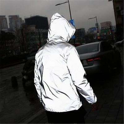 Chaqueta cortavientos impermeable reflectante con capucha para hombre
