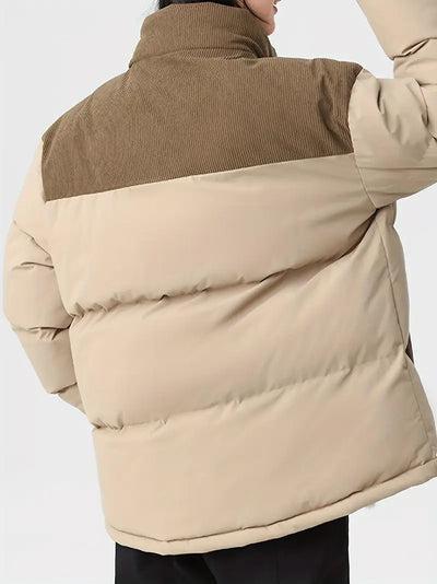 Chaqueta acolchada con bloques de color de moda para hombre: abrigo de invierno grueso y cálido 