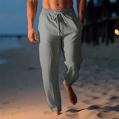 Pantalon en lin pour homme - Coupe droite - Taille mi-haute - Essentiel d'été