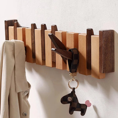 Porte-manteau mural en bois - Porte-manteau pour piano fait main avec crochets pliants