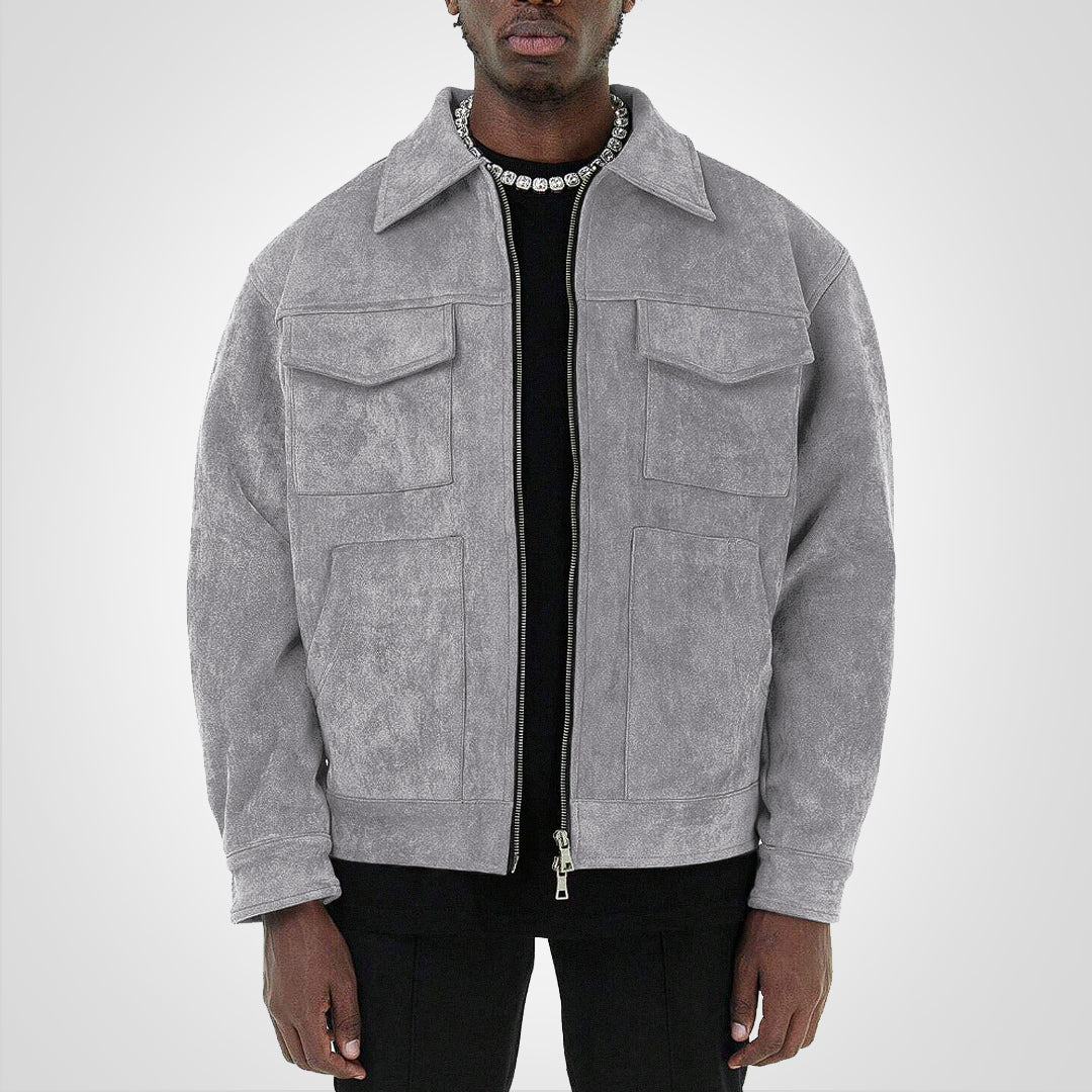 RetroStreet | Giacca corta con zip in pelle scamosciata