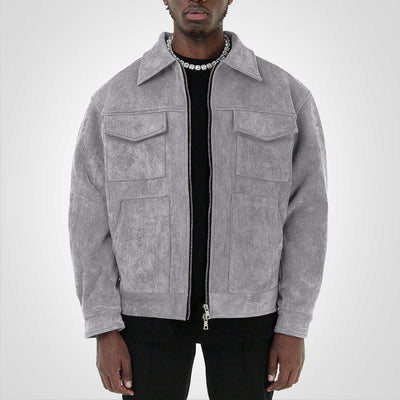 RetroStreet | Giacca corta con zip in pelle scamosciata