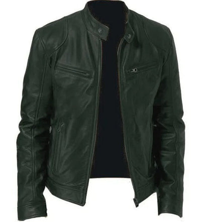 Chaqueta de brodie de cuero Pu-pi con collar elevado