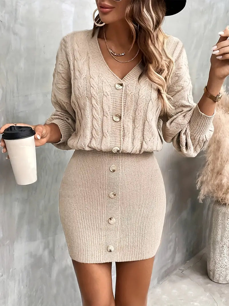 Vestido ajustado con cuello en V atemporal 