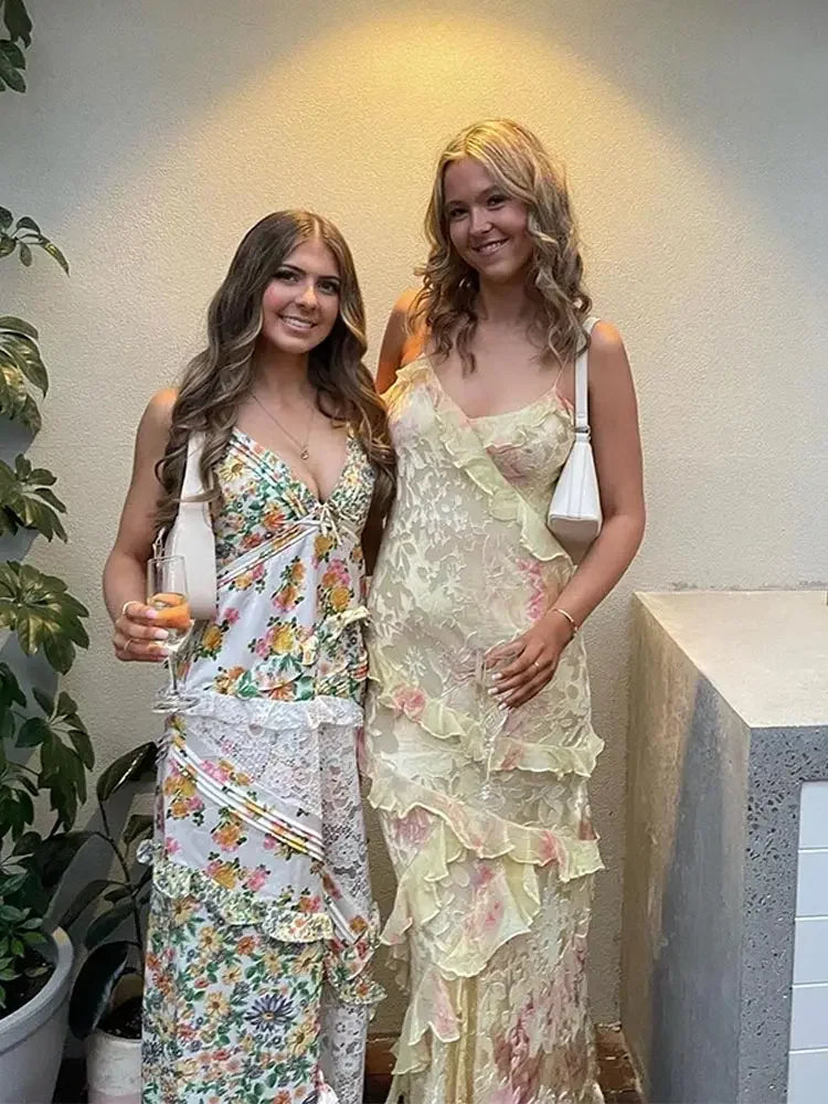 Vestido largo para mujer - Tirantes finos - Diseño fluido - Capas arrugadas