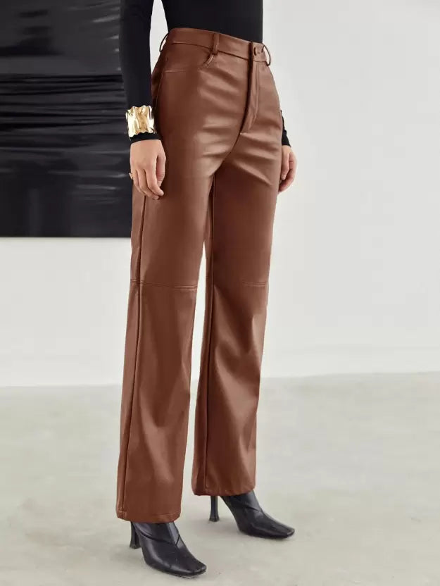 Pantalon en cuir à la mode avec un ajustement confortable pour le printemps - femme