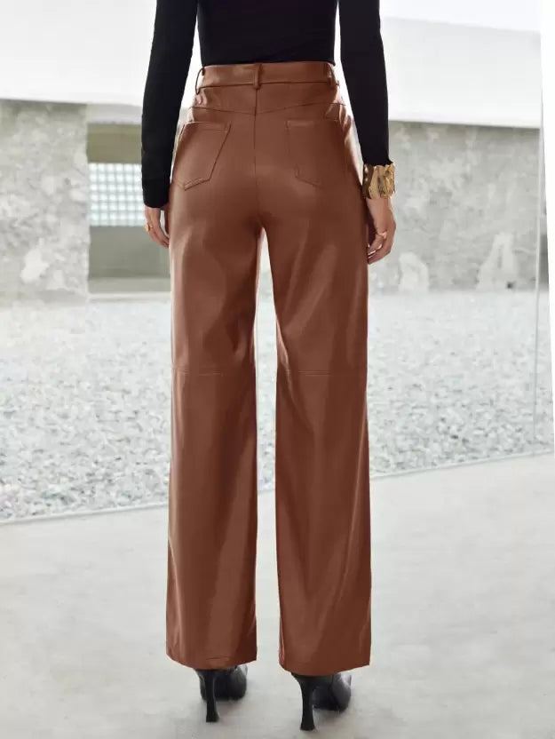 Pantalon en cuir à la mode avec un ajustement confortable pour le printemps - femme