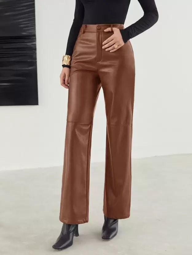 Pantalon en cuir à la mode avec un ajustement confortable pour le printemps - femme
