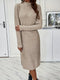 Elegante vestido de punto de cuello alto - vestido midi ajustado con abertura