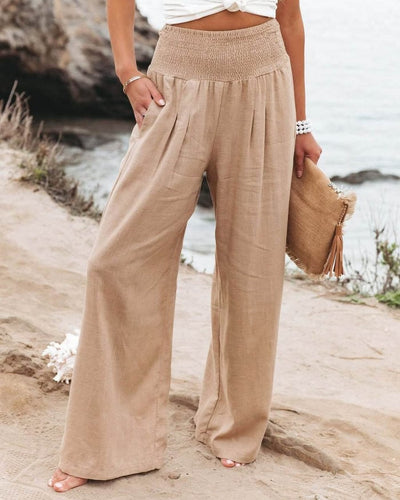 Pantalon en lin Breezeflow pour femme, taille élastique, jambes larges, été 2025