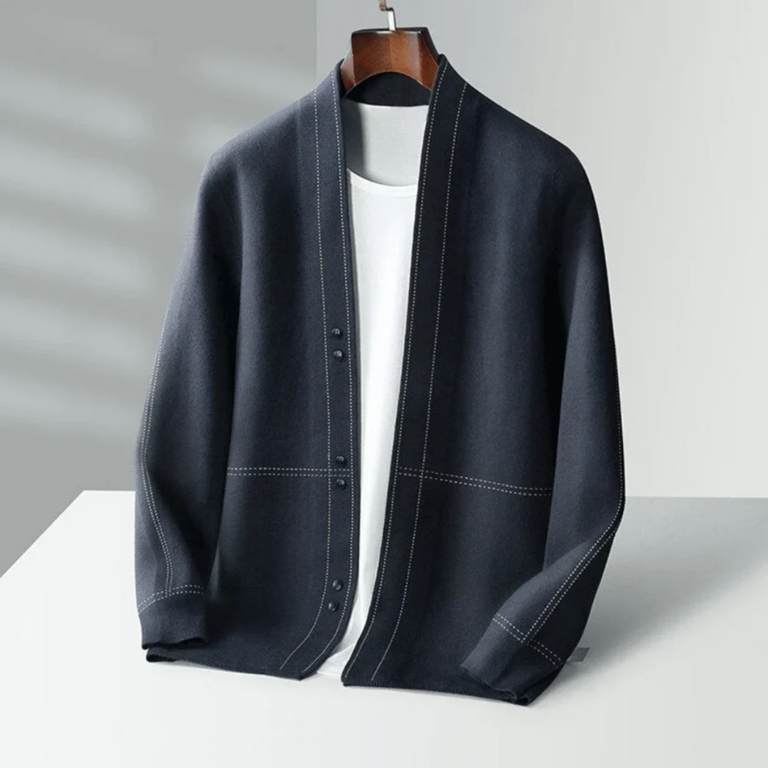 Cárdigan de invierno cálido para hombre con mangas largas y botones.