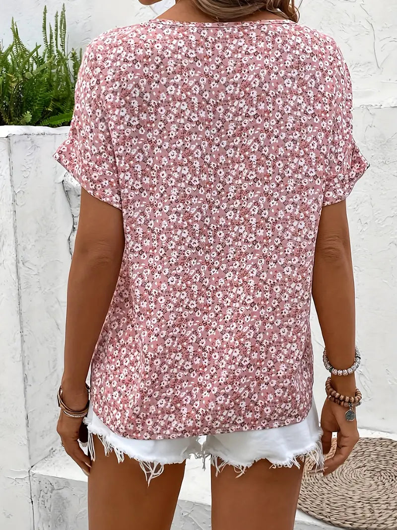 Chemisier boutonné à manches courtes et imprimé floral pour femme