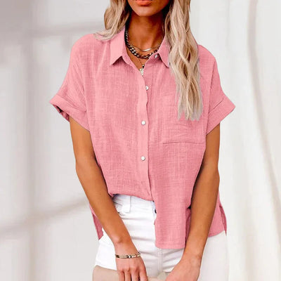 Chemise femme à manches courtes en coton et lin