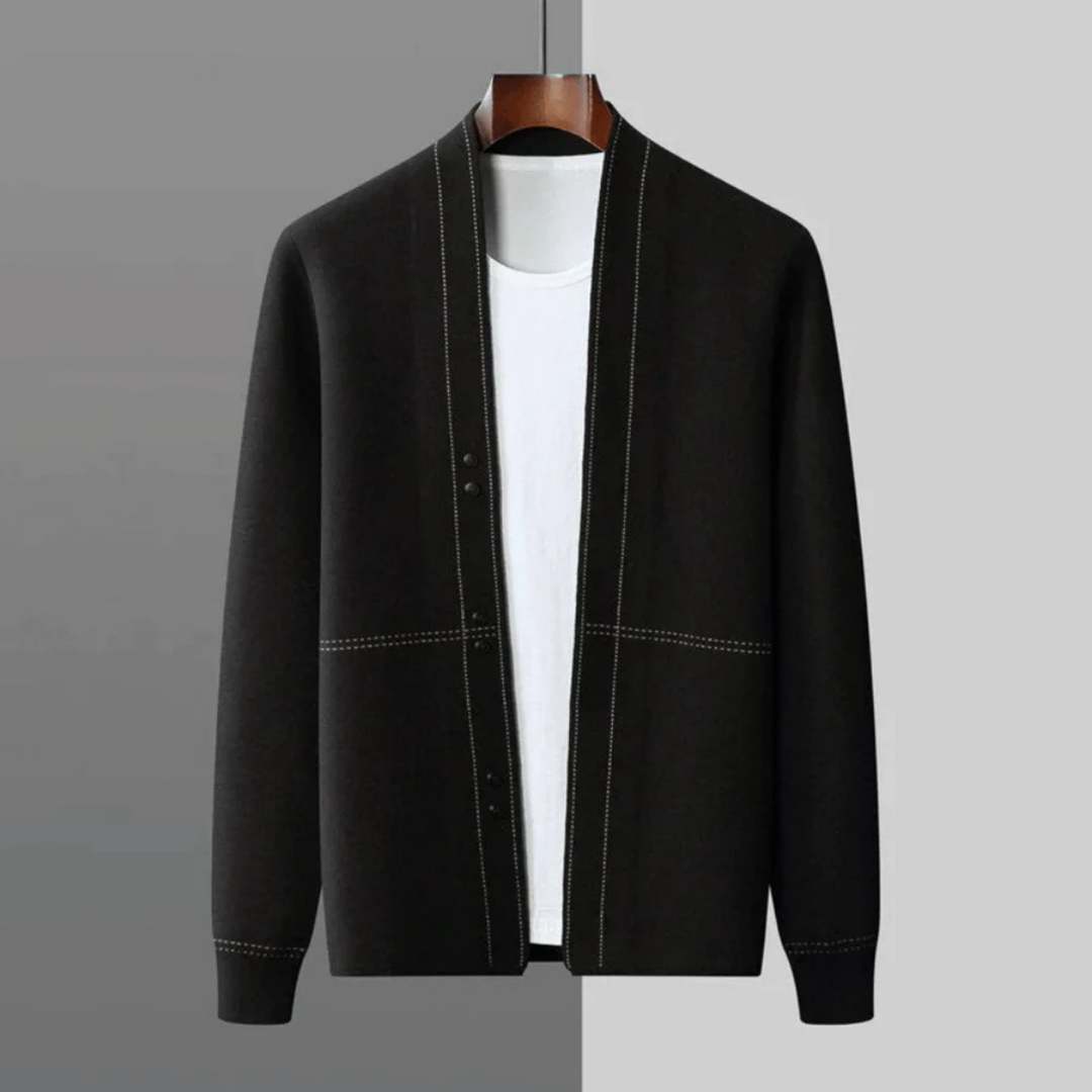 Cárdigan de invierno cálido para hombre con mangas largas y botones.
