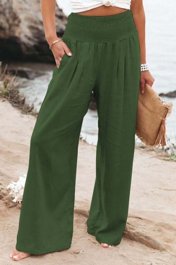 Pantalon en lin Breezeflow pour femme, taille élastique, jambes larges, été 2025
