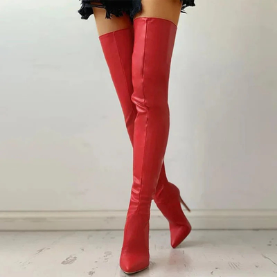 Botas para mujeres con tacón alto y cremallera y punta puntiaguda: sube al muslo