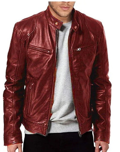 Chaqueta de brodie de cuero Pu-pi con collar elevado