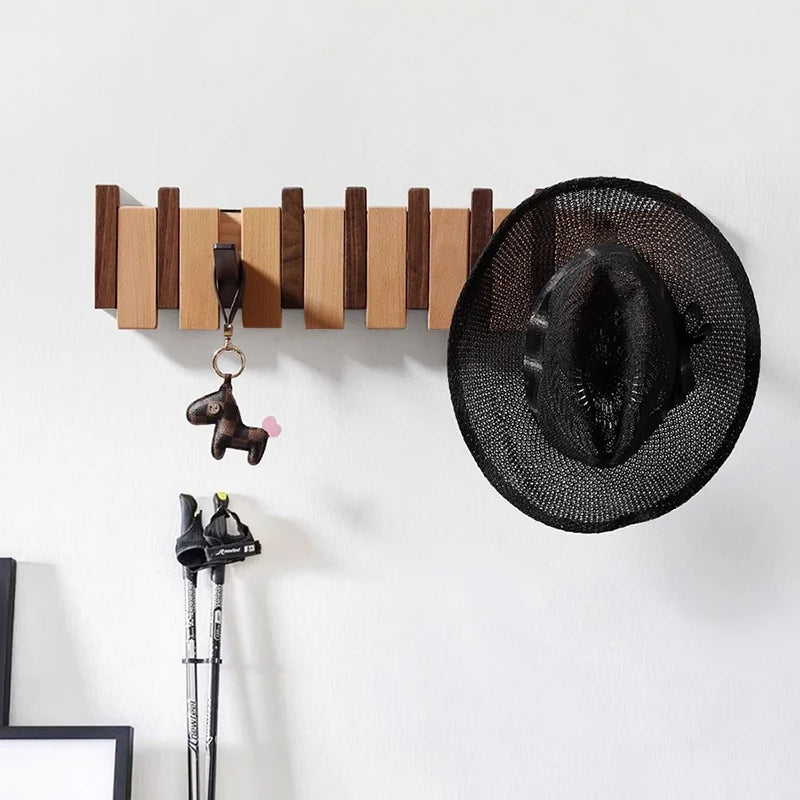 Porte-manteau mural en bois - Porte-manteau pour piano fait main avec crochets pliants
