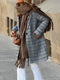 Elegante - Cappotto invernale a quadri con bottoni, poliestere