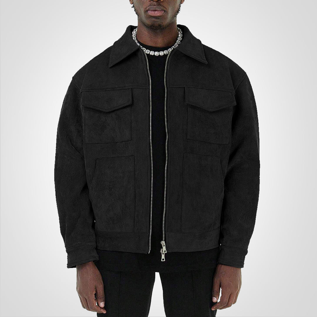 RetroStreet | Giacca corta con zip in pelle scamosciata