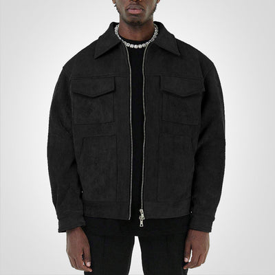 RetroStreet | Giacca corta con zip in pelle scamosciata