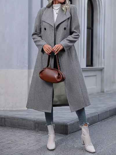 Manteau élégant en tricot croisé pour femme - couleur unie