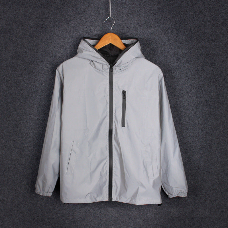 Chaqueta cortavientos impermeable reflectante con capucha para hombre