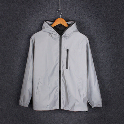 Chaqueta cortavientos impermeable reflectante con capucha para hombre