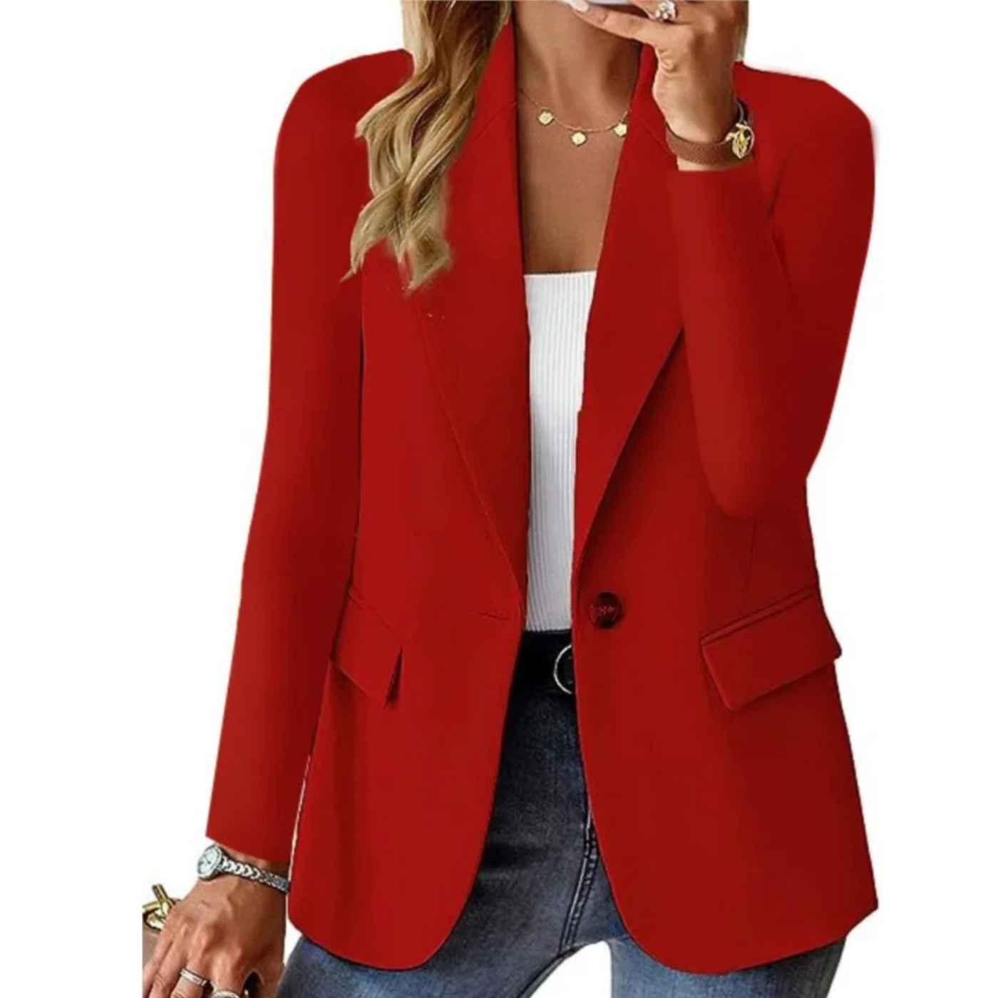 Blazer casual da donna a maniche lunghe con fibbia e tasca sottile
