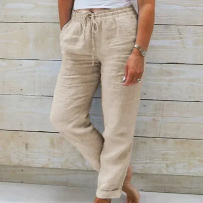 Pantalones de algodón cómodos de verano con cintura elástica. 