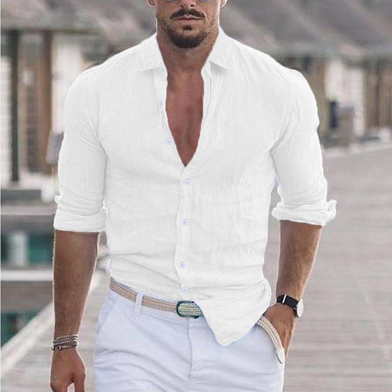 Samuel - Chemise homme en lin à col rabattu