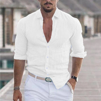 Samuel - Chemise homme en lin à col rabattu