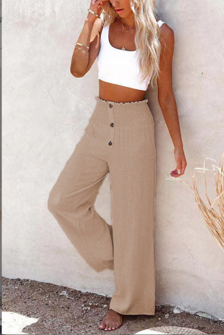 Carly - Pantalon taille haute, jambes larges et manches longues