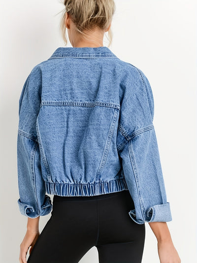 Chaqueta de mezclilla azul con cuello de revers