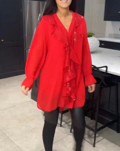 Camicetta elegante con volant a tinta unita