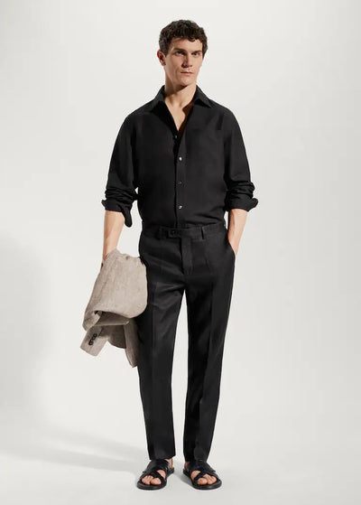 True - Camisa de mezcla de lino con corte entallado
