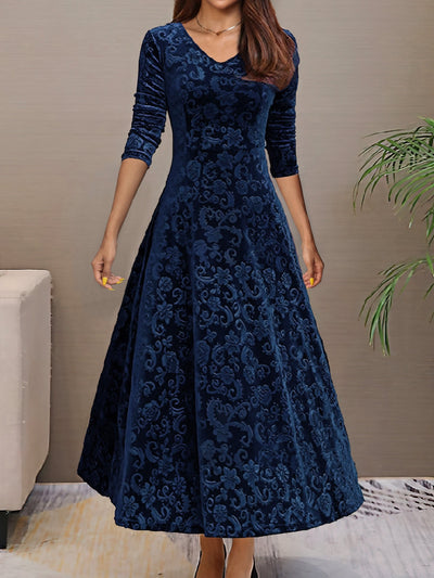 Vestido de terciopelo con escote en V para mujer: ideal para primavera/verano