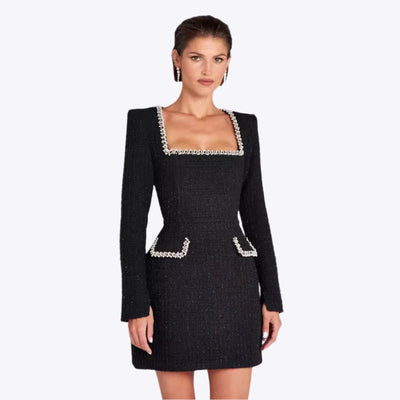 Marion - Elegante vestido de mujer con escote en U y adorno de perlas
