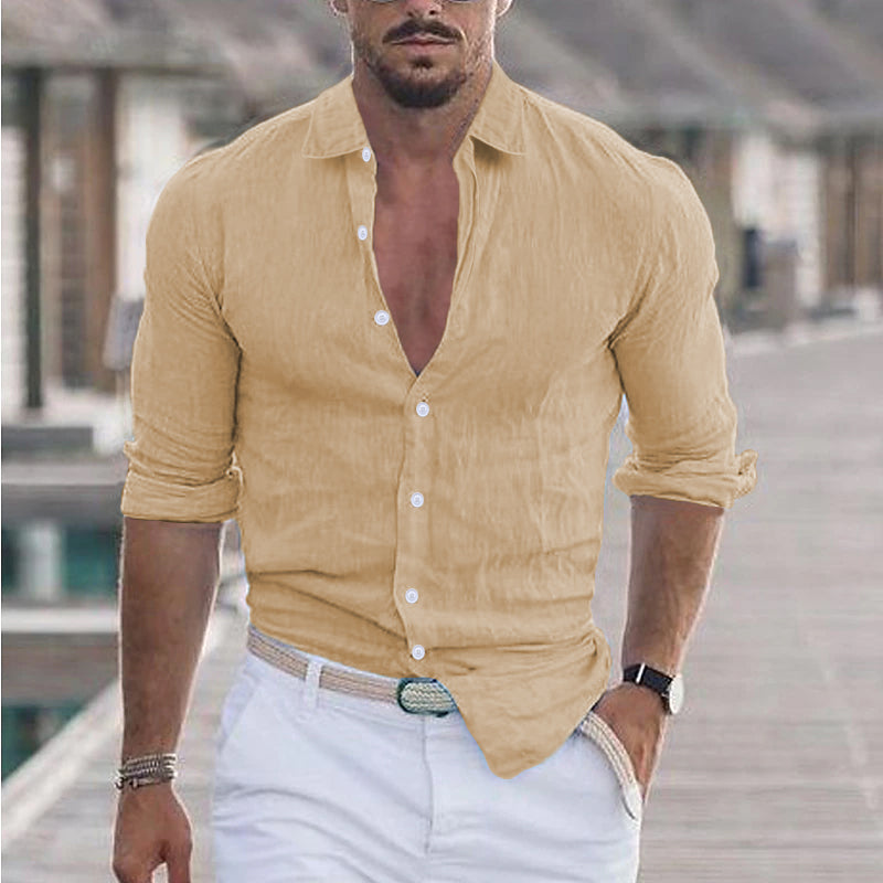 Samuel - Chemise homme en lin à col rabattu