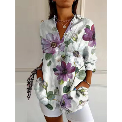 Blusa floral con botones para mujeres