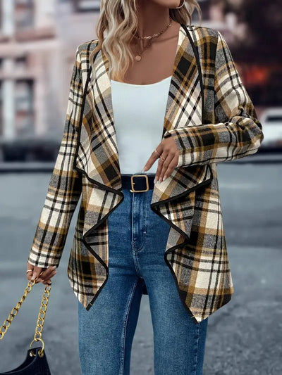 Elegante abrigo de invierno a cuadros - Corte holgado, mezcla de poliéster
