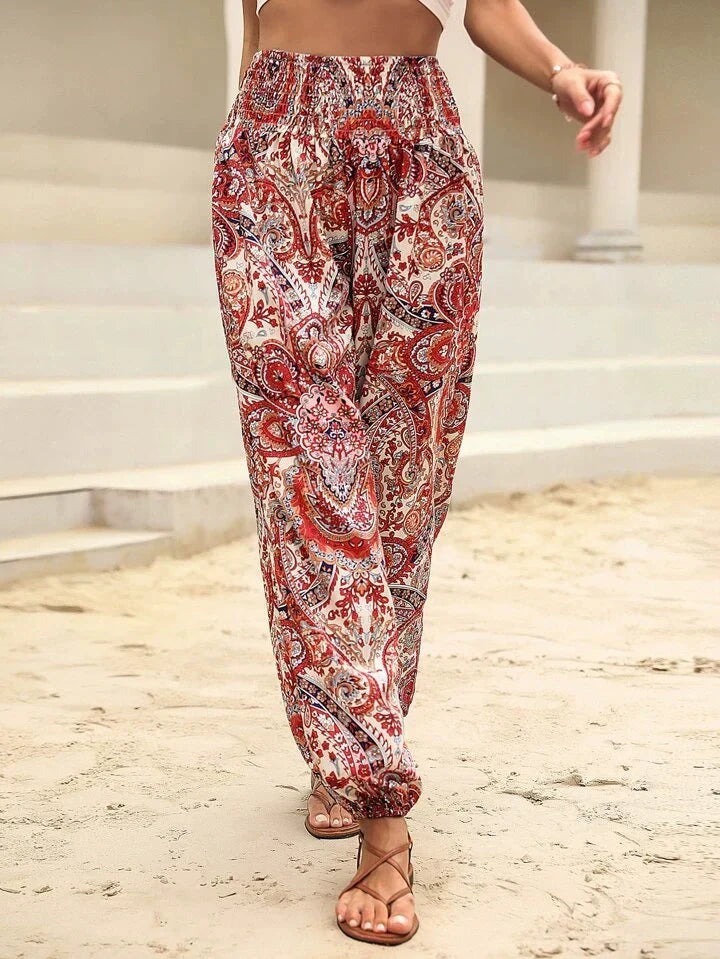 Pantalones harén con estampado de elefante bohemio, corte holgado
