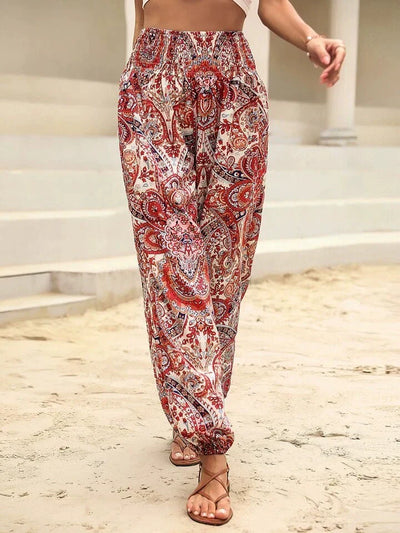 Pantalones harén con estampado de elefante bohemio, corte holgado