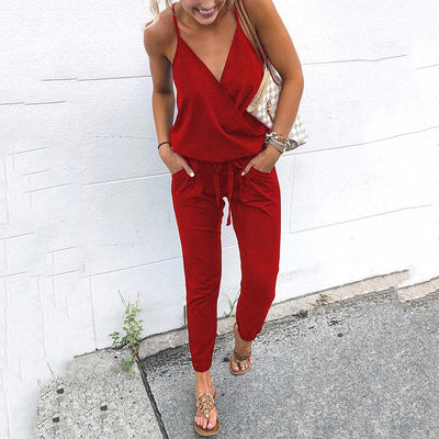 Clara Tuta casual con scollo a V e cintura regolabile