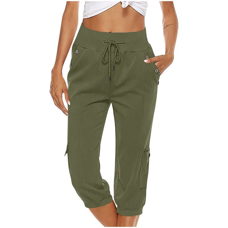 Juliet - Pantalon court en coton et lin avec poches cargo