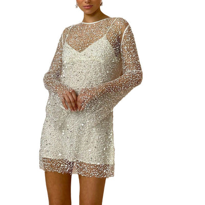 Clémence | Vestido de malla con cuentas y tirantes