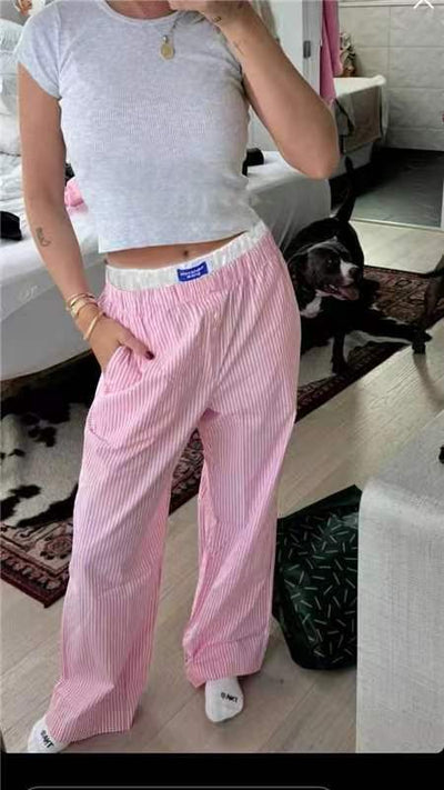 Gabrielle - Pantalon large à rayures verticales
